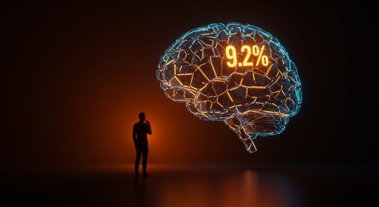 Concepto de escepticismo frente a la inteligencia artificial en startups, representando ética tecnológica y responsabilidad en la automatización.