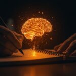 Representación conceptual de la neurociencia y la escritura a mano para mejorar la productividad cognitiva y el deep work.