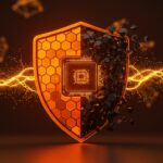 Representación visual de ciberseguridad con IA y financiamiento de startup, destacando la protección de datos y el crecimiento tecnológico.