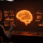 Representación visual de IA autónoma y gobernanza digital en empresas, destacando la productividad y ciberseguridad en startups.