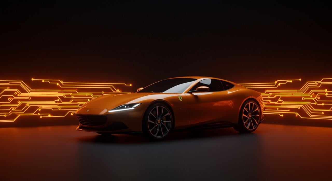 Ferrari Luce, el primer vehículo eléctrico de Ferrari diseñado por Jony Ive, representando la innovación y la transformación tecnológica.