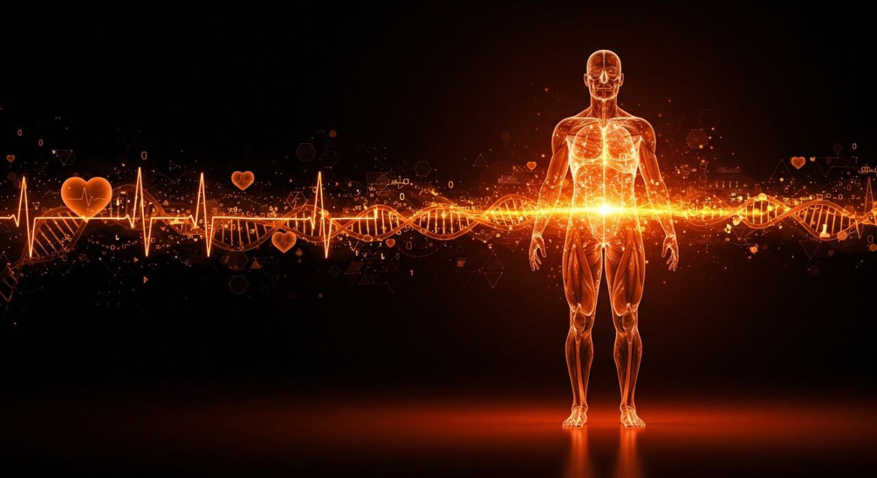 Representación conceptual de AI Health Coach de Google Gemini integrando datos clínicos y salud digital para startups HealthTech.