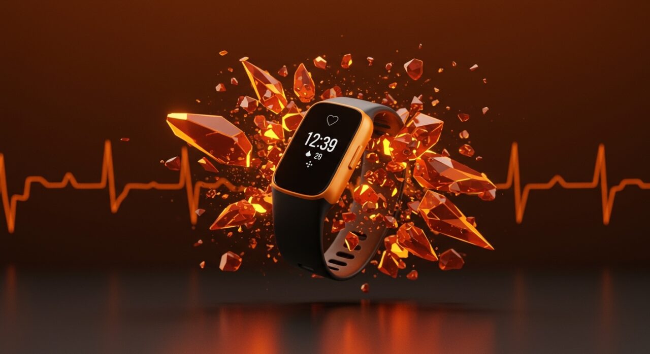 Dispositivo wearable Fitbit Air en entorno tecnológico, analizando la competencia y el impacto en el mercado healthtech.