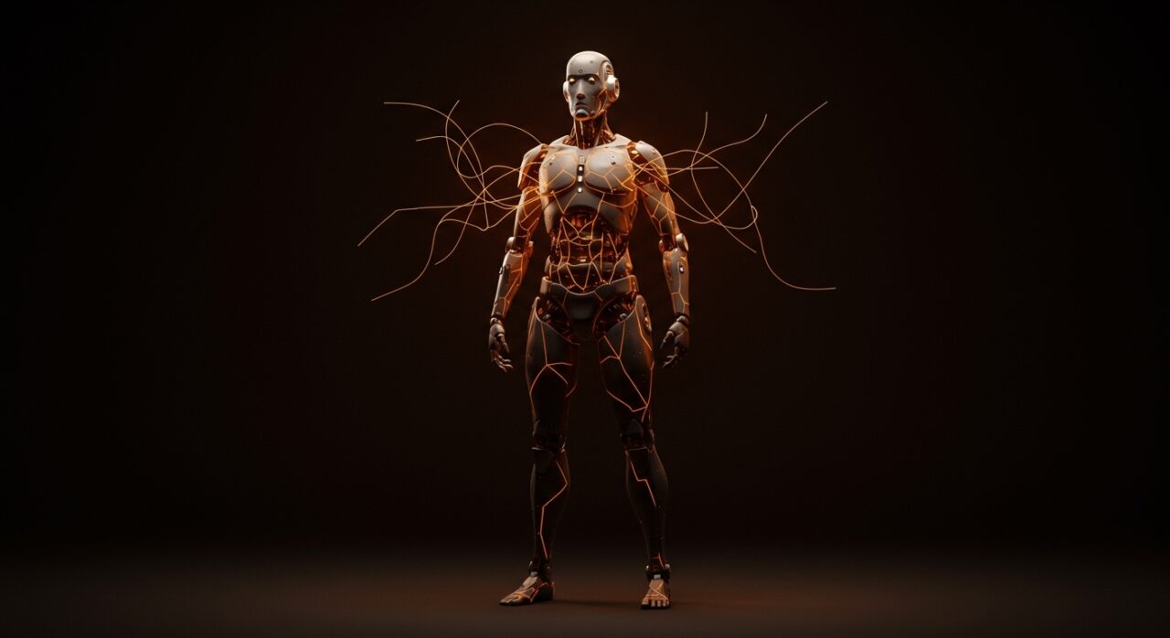 Robot humanoide Phantom MK-1 de Foundation Robotics operando en un entorno de defensa tecnológica, simbolizando el futuro de la automatización militar y la inversión en deep tech.