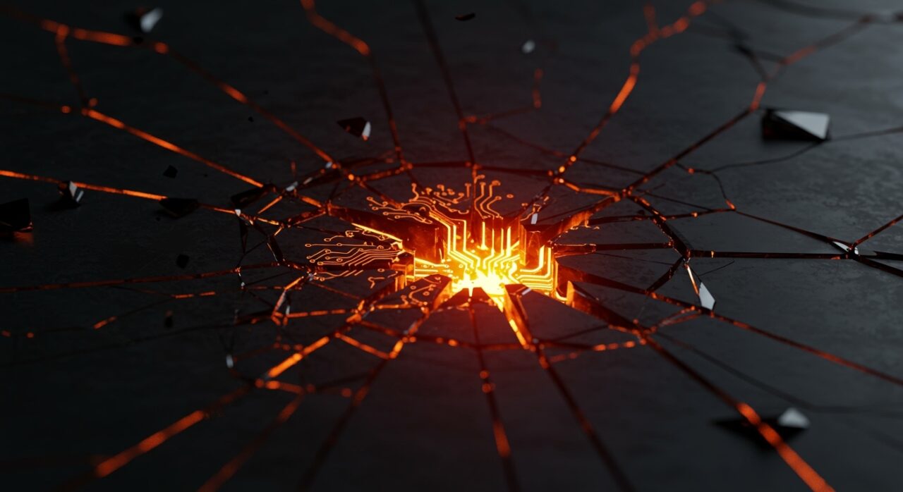 Representación conceptual de la vulnerabilidad Fragnesia Linux y seguridad de infraestructura en el kernel, con tonos naranja y negro.