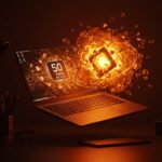 Laptop Samsung Galaxy Book6 Ultra con efectos de inteligencia artificial y potencia RTX 5070 para emprendedores y founders de startups.