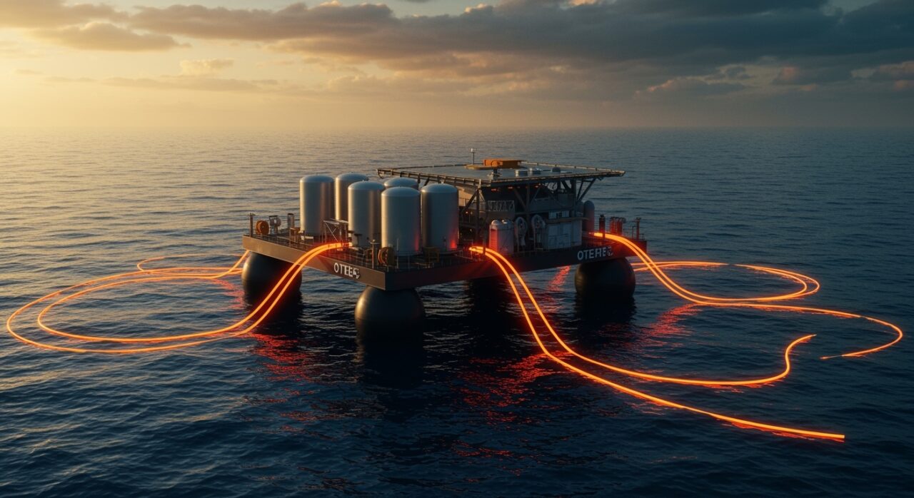 Plataforma OTEC de energía oceánica en Canarias, representando el futuro de las startups cleantech y renovables.