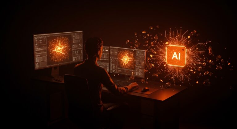 Sujeto transformando su entorno laboral hacia la inteligencia artificial, representando la reconversión laboral y la tendencia de IA en la industria automotriz.