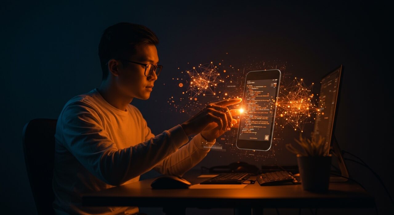 Desarrollador creando apps Android con Google AI Studio y vibe coding para acelerar el prototipado rápido con IA.