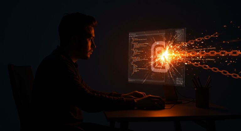 Ilustración conceptual de control de herramientas SaaS y riesgos en el desarrollo de software ante la intrusión de IA en entornos de programación.