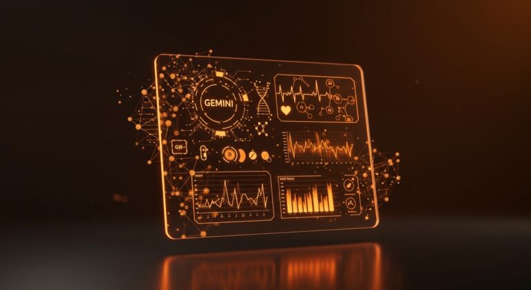 Concepto visual de Google Health Coach e inteligencia artificial Gemini aplicada a la salud y HealthTech.
