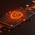 Representación conceptual de bloqueo de reCAPTCHA en Android con elementos de seguridad digital en naranja y negro.