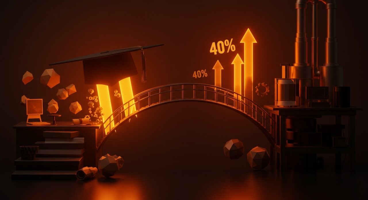 Representación visual de los apprenticeship degrees y el futuro del trabajo, destacando la optimización de la adquisición de talento en startups.