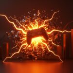 Simbología de financiamiento Serie B para startups de gaming con elementos de crecimiento y venture capital en colores naranja y negro.
