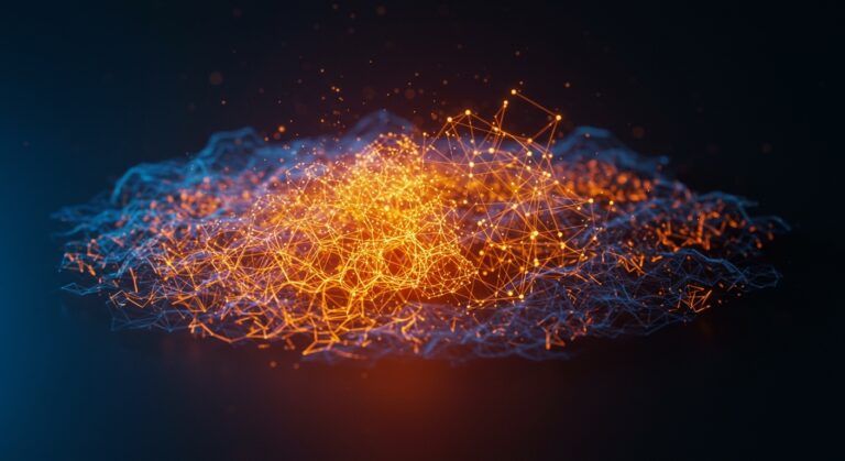 Representación visual de Graph RAG reduciendo alucinaciones de IA mediante la conexión de grafos de conocimiento y búsqueda vectorial para startups.
