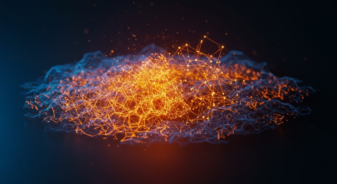 Representación visual de Graph RAG reduciendo alucinaciones de IA mediante la conexión de grafos de conocimiento y búsqueda vectorial para startups.