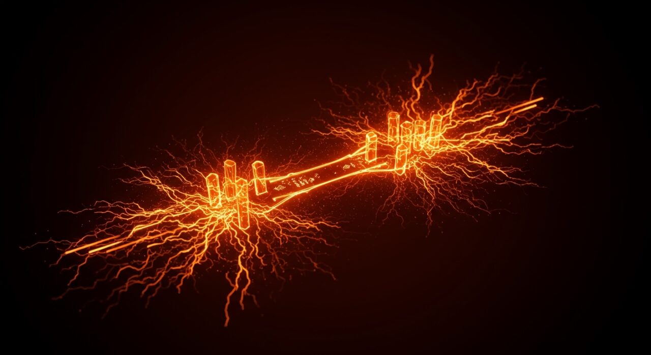 Concepto visual de creación de lenguaje de programación DSL con código naranja brillante sobre fondo negro, optimizando productividad para founders tecnológicos.