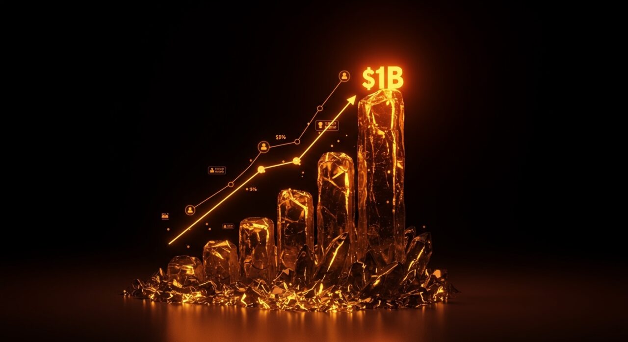Representación visual del crecimiento rentable de una startup SaaS alcanzando el billón de dólares en ingresos.