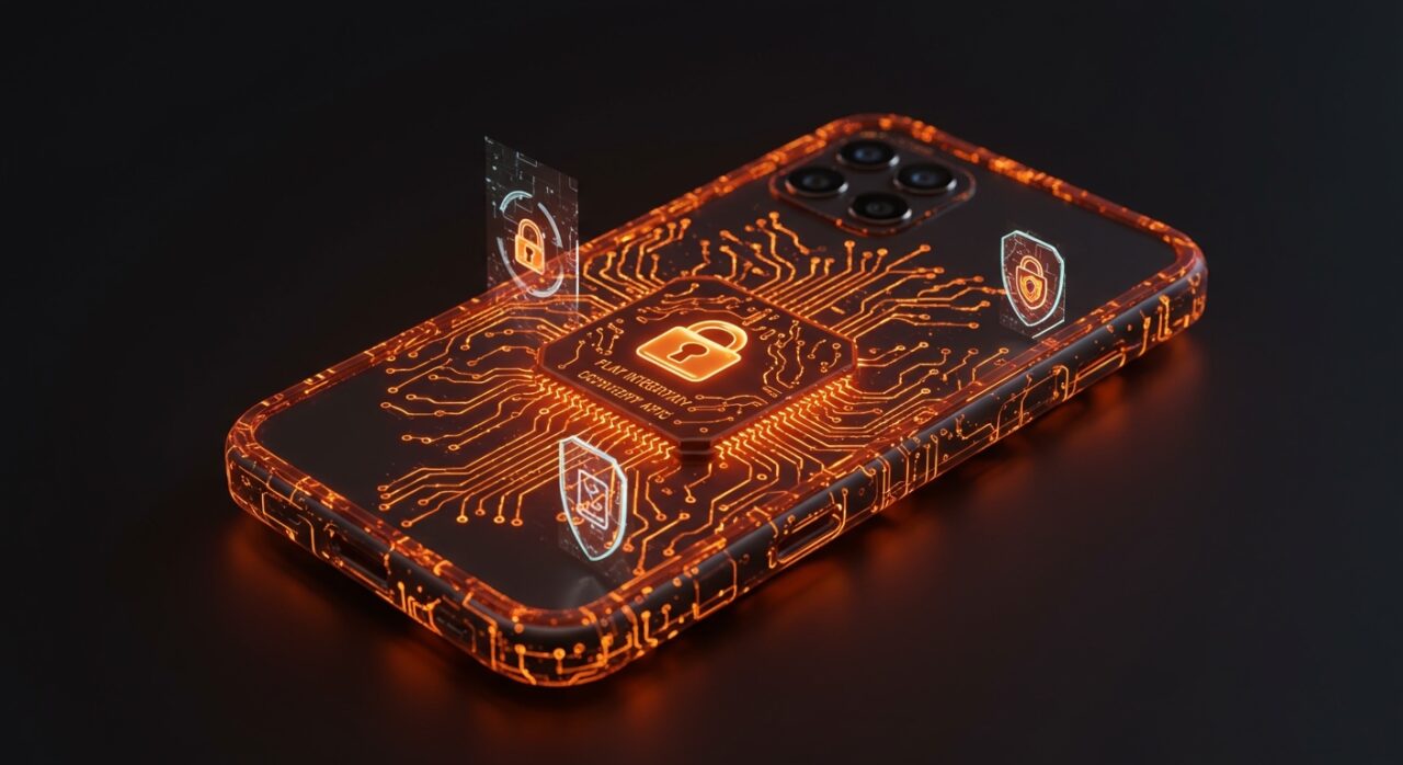 Representación visual de Hardware Attestation, seguridad móvil y el control de Apple y Google sobre las aplicaciones startup.