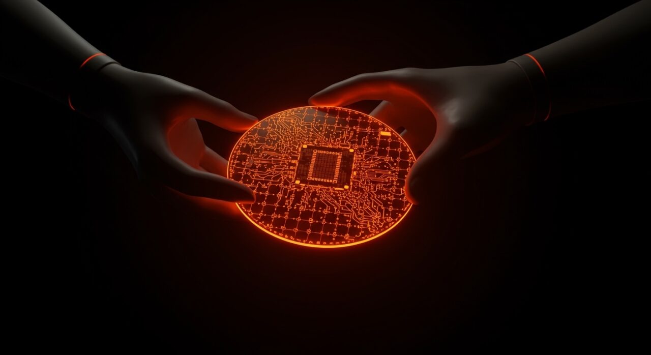 Innovación de Huawei en chips de 1.4 nm, representando el avance tecnológico y la competencia en semiconductores frente a sanciones.