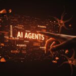 Representación conceptual de un fundador de startup analizando un glosario de inteligencia artificial avanzado en un entorno digital naranja y negro.