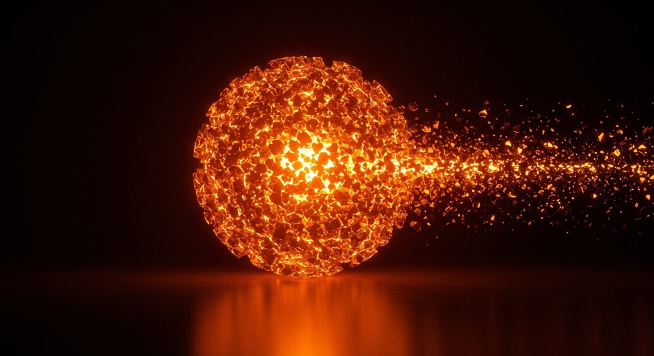 Representación visual de la centralización del conocimiento por IA y la disminución del tráfico orgánico SEO mediante flujos de datos naranjas.