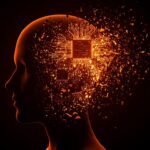 Desarrollador de software frente a una red neuronal de IA, simbolizando la pérdida de habilidades cognitivas y el tech debt en el coding.