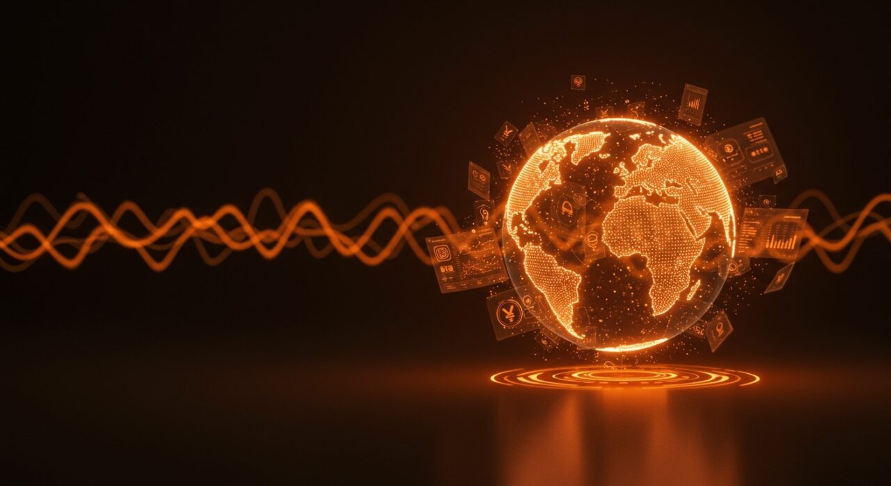 Representación conceptual de IA aplicada a la contabilidad cross-border y gestión financiera internacional para startups.