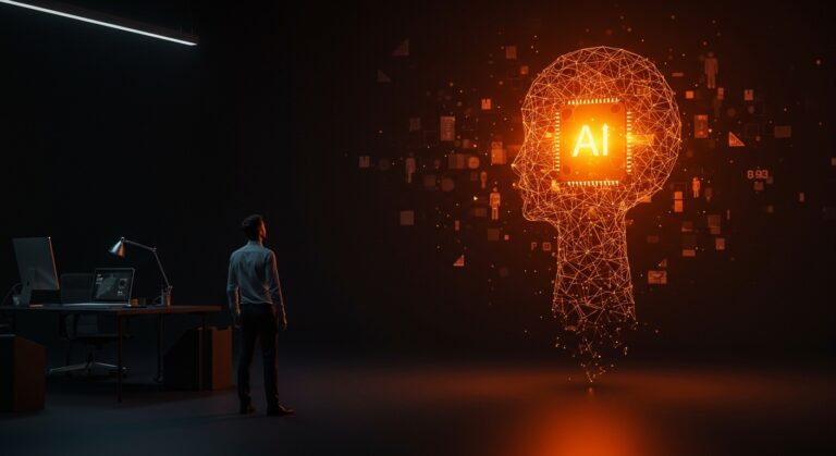 Concepto del efecto farol de la inteligencia artificial en la economía y la transformación digital de startups.