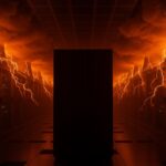 Centros de datos de IA con emisiones energéticas representadas en naranja y negro, simbolizando la tensión entre IA y metas climáticas.