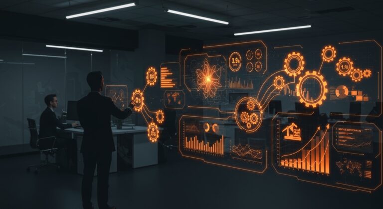 Adopción de inteligencia artificial en empresas peruanas, representando la transformación digital e industria 4.0 en Perú.