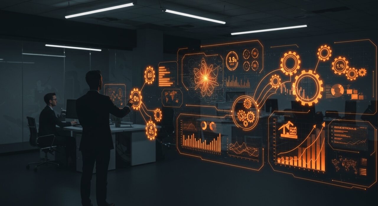 Adopción de inteligencia artificial en empresas peruanas, representando la transformación digital e industria 4.0 en Perú.