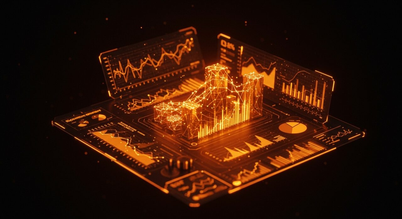 Visualización de IA financiera y automatización de procesos en empresas españolas, representando el crecimiento de la inteligencia artificial agéntica y el ROI fintech.