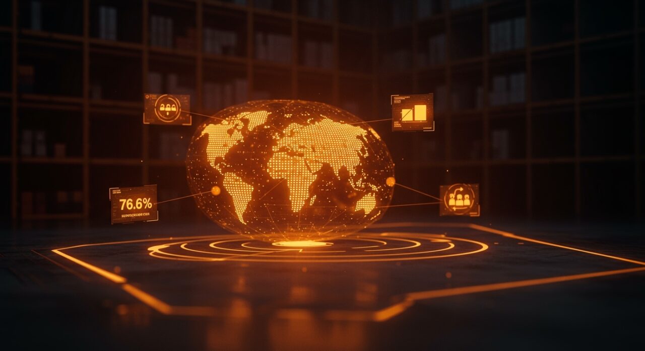 Representación conceptual de IA aplicada a la logística y supply chain con estética de alta tecnología en naranja y negro.