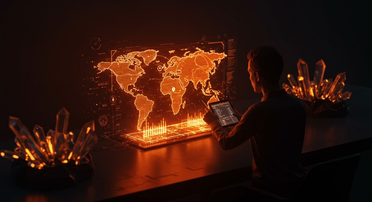 Representación visual de IA aplicada a logística y LogTech, mostrando optimización de rutas y supply chain digital.