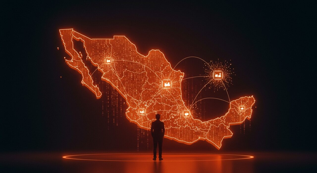 Adopción de Inteligencia Artificial en empresas mexicanas hacia 2030, representando la transformación digital en el mercado laboral.