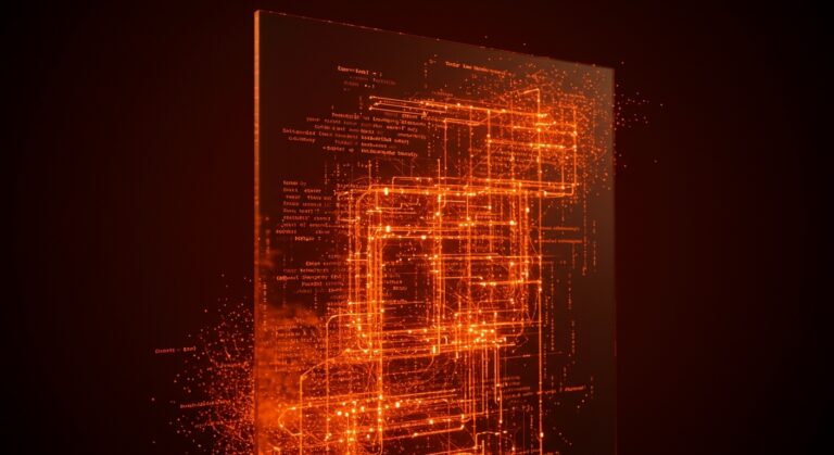 Representación visual de código Rust generado por IA, simbolizando la automatización del software y la eficiencia de los LLMs en la programación.