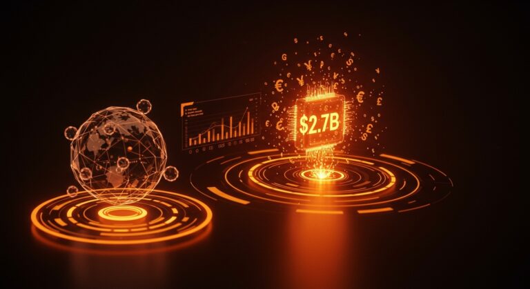 Visualización de fondos de inversión en IA para startups de ventas y GTM con colores naranja y negro.