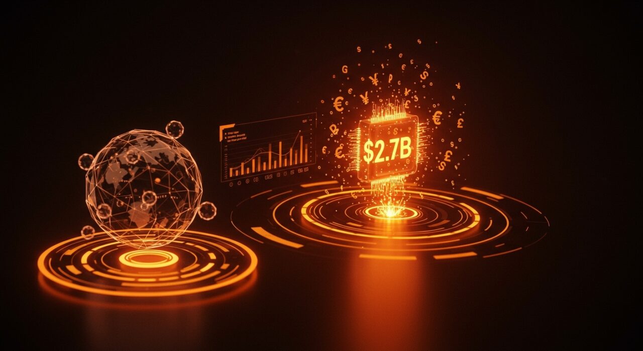Visualización de fondos de inversión en IA para startups de ventas y GTM con colores naranja y negro.