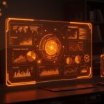 Concepto de investigación y análisis de datos para founders de startups con paleta de colores naranja y negro.
