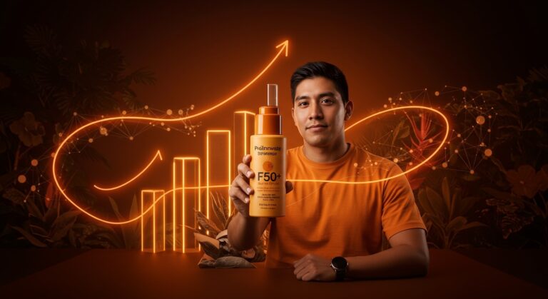 Startup peruana presentando su bloqueador solar natural FPS 50+ con biodiversidad peruana y financiamiento de ProInnóvate, destacando innovación sostenible.