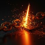 Representación conceptual de un ataque de supply chain en software con tonos naranja y negro, simbolizando la ciberseguridad en startups.