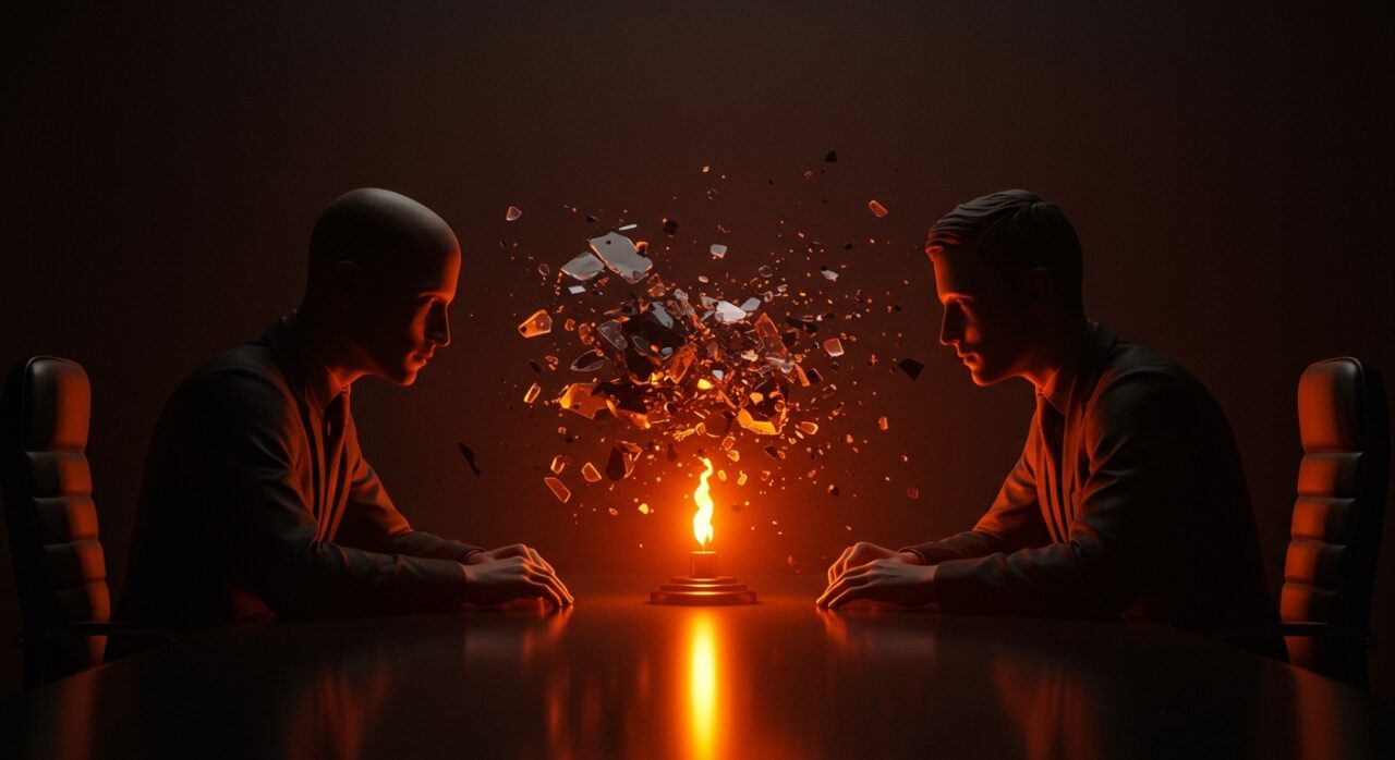 Representación conceptual del juicio de OpenAI con Sam Altman y Elon Musk, simbolizando la crisis de gobernanza y el impacto financiero en la inteligencia artificial.