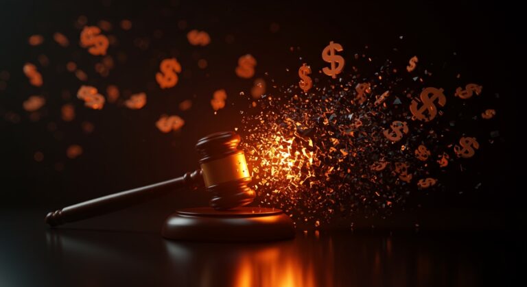 Representación conceptual del juicio OpenAI y Microsoft con elementos de inteligencia artificial y justicia, simbolizando el impacto financiero en startups de IA.