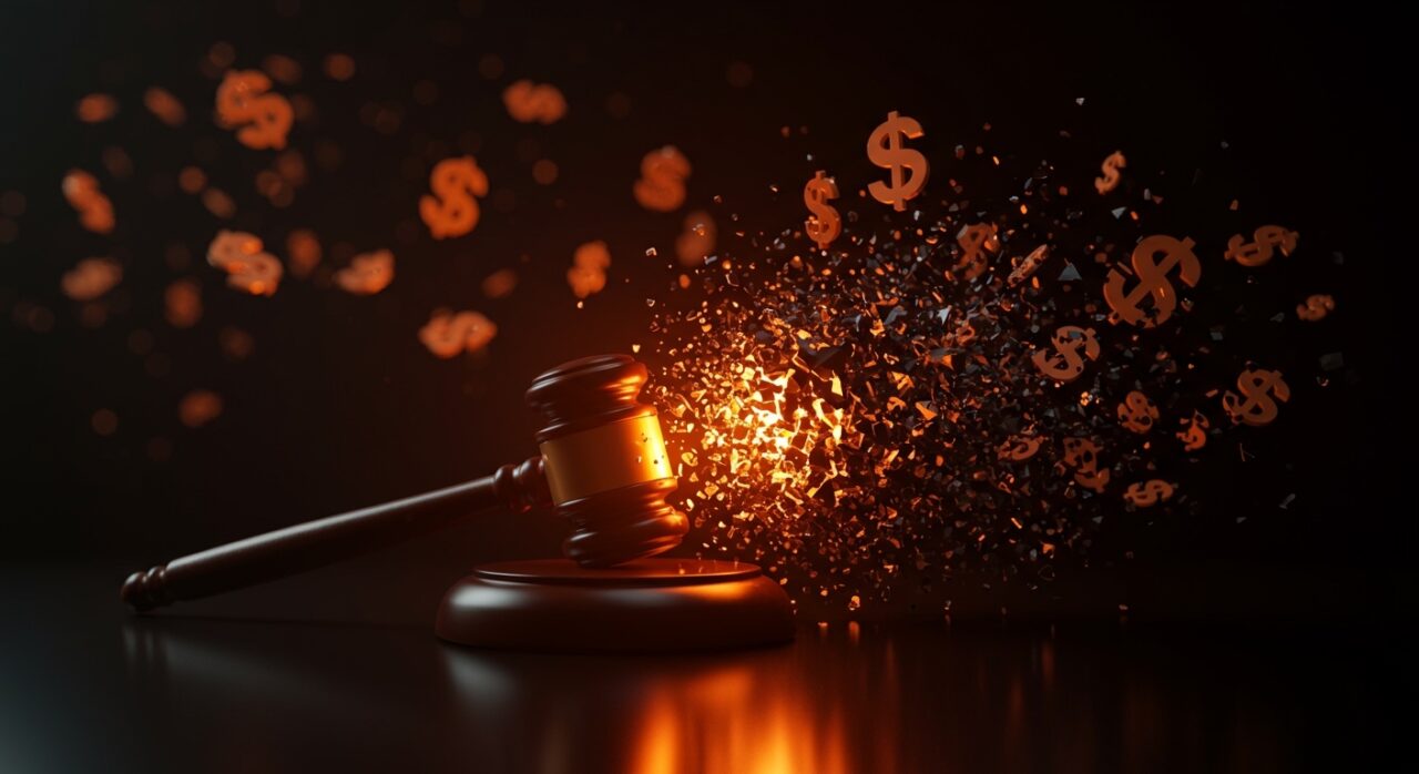 Representación conceptual del juicio OpenAI y Microsoft con elementos de inteligencia artificial y justicia, simbolizando el impacto financiero en startups de IA.