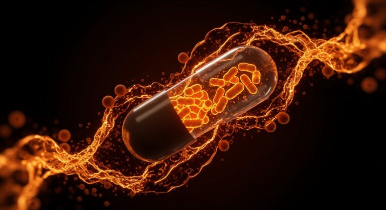 Representación conceptual de Kanvas Biosciences y el microbioma humano para combatir la desnutrición infantil con tecnología HealthTech.
