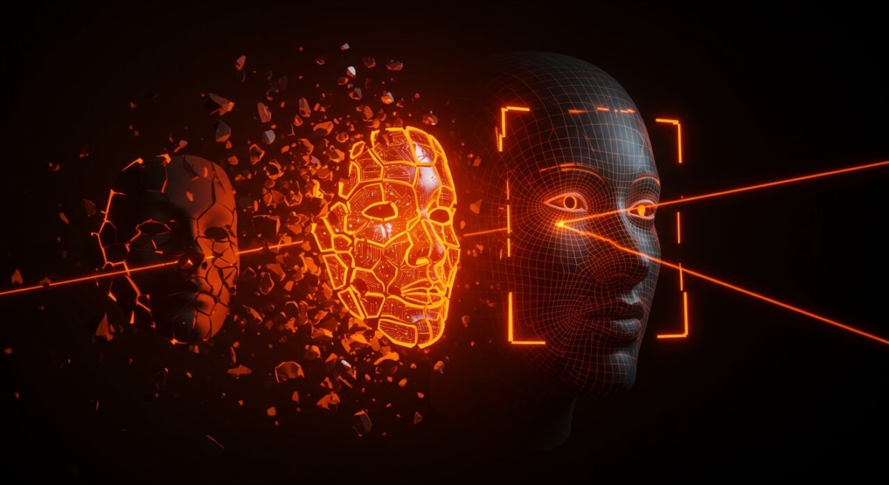 Validación de identidad fintech para prevenir fraude BNPL con tecnología de seguridad avanzada en colores naranja y negro.