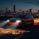 Coche eléctrico Leapmotor en un entorno futurista europeo, representando el liderazgo en vehículos eléctricos NEV y movilidad sostenible.