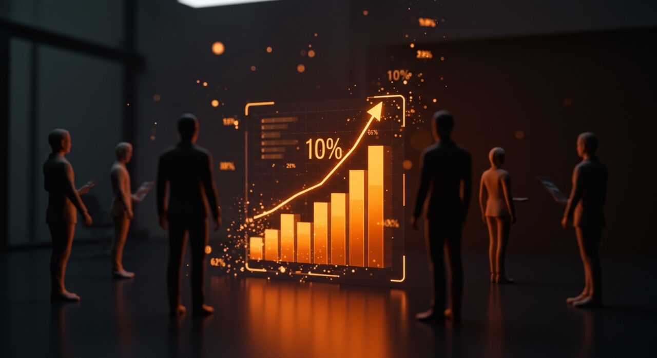 Representación conceptual de crecimiento salarial y retención de talento en startups, con estética de Ecosistema Startup.