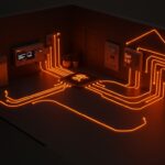 Hogar inteligente conectado a red eléctrica mediante protocolos Matter y OpenADR para eficiencia energética y ahorro de luz.